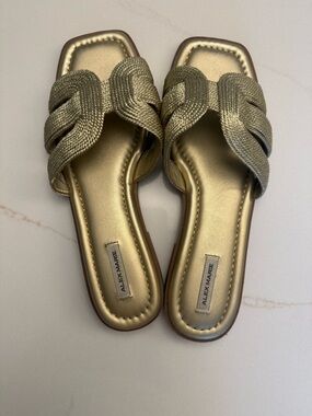 Alex Marie Metallic Gold Braided Slide Sandals size 8